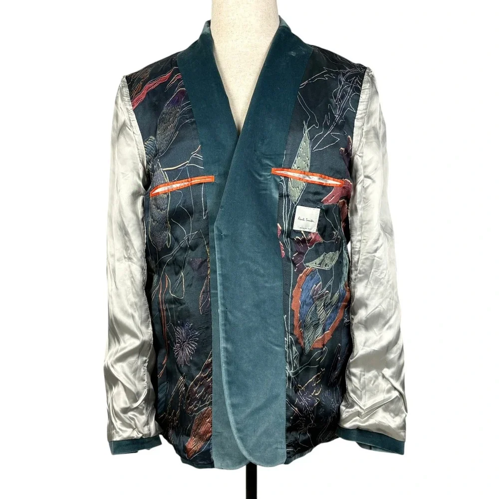 Paul Smith Brierley Velvet Blazer Sport Coat Mens 44R Teal Blue Cotton Italy